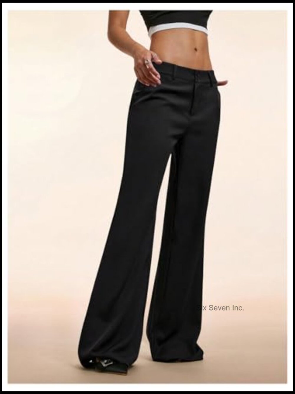 Low Rise Wide Leg Trousers Business Casual Work Dressy Slacks Pants - Picture 3 of 5